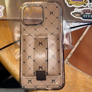 iPhone 15 Pro Max Walli Case, brown w/ bows (Criss Cross My Heart case)